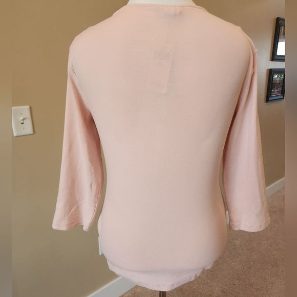 Ralph Lauren 3/4 sleeve Lace trim Henley pale pink - Picture 4 of 6